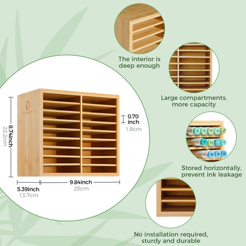 Ohuhu Bamboo Marker Organizer, Wooden Desktop Storage for 126 Markers, Pens, and Art Brushes