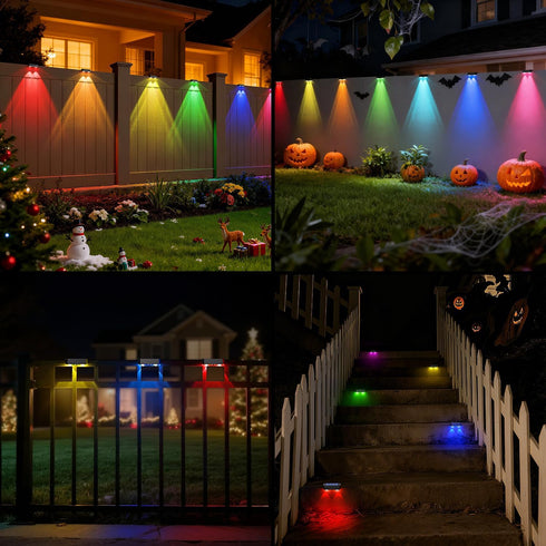 2 Pack Peasur Solar Fence Lights Outdoor RGB, Step Light Solar Powered, Waterproof LED Deck Lights for Stairs Railing