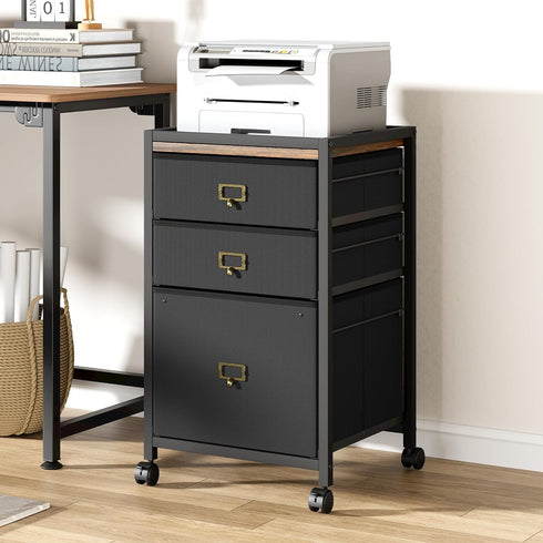 File Cabinet with 4 Drawers, Mobile Rolling Printer Stand, Fits A4 or Letter Size, Fabric Vertical File Cabinet with
