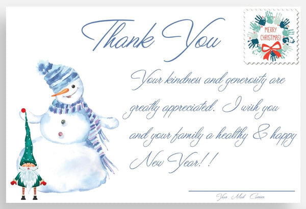 Generic Mail Carrier Holiday Thank You Postcards Gnome Snowman Scene 50 pcs 4x6