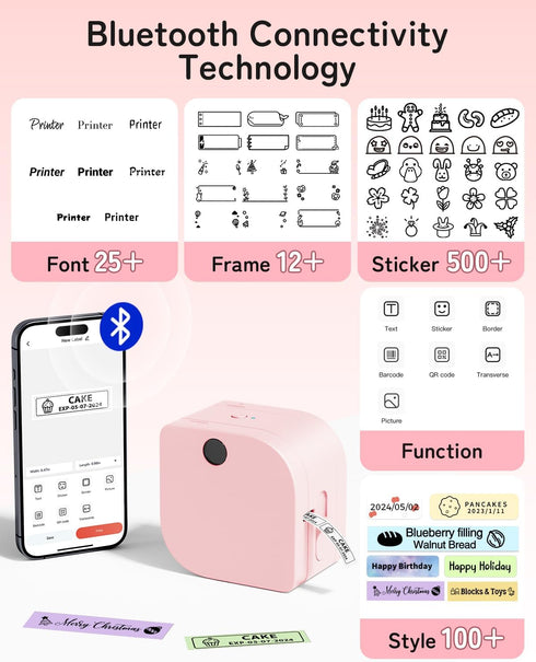 Phomemo P12 Label Maker Machine with Tape, Ribbon Printer Machine Small Bluetooth Label Makers with Multiple Templates