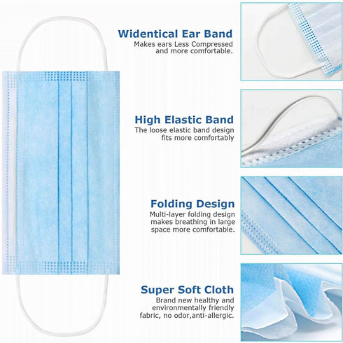 100 Pack 3 Medical Disposable Face Masks for Protection, Layers Safety Face Masks For Adults Daily Use