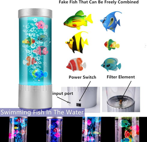 1ft Bubble Fish Lamp, LED Aquarium Sensory Light, Colorful Bubble Tube for Bedroom, Kids Room, Living Room, Party