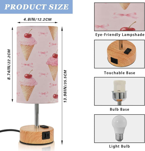 MOOCG 3 Dimmable Ice Cream Cherry Touch Control Table Lamp with Fabric Shade, Color Temperatures LED Desk Lamp, Eye