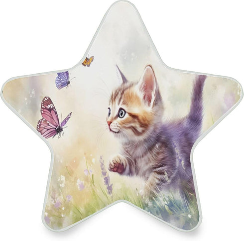 Burbuja Kitten Chasing Butterflies in Lavender LED Night Light Plug into Wall 0.2W