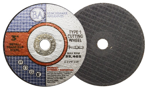 Benchmark Abrasives - 3" Type 1 Aluminum Oxide Thin Cut Off Wheel, 25 Pack for Metal Cutting and Grinding