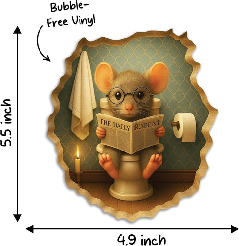 5.1inch 2 Pack. 3D (#1) GRITKULTURE Removable Mouse Sitting on Toilet in Mouse Hole Decal Sticker Mouse Hole in The