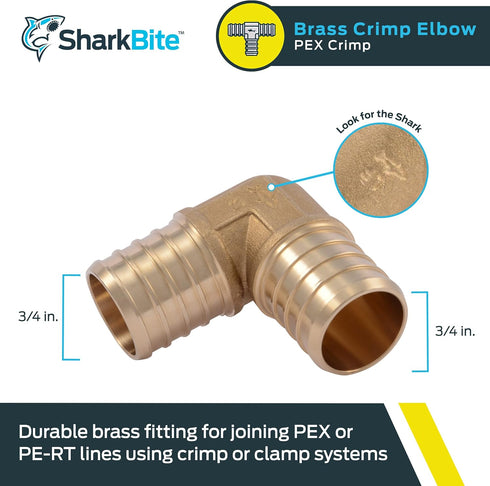SharkBite 1 Inch Crimp 90 Degree Elbow, Brass Plumbing Fitting, PEX Pipe, PE-RT, UC260LFA by SharkBite