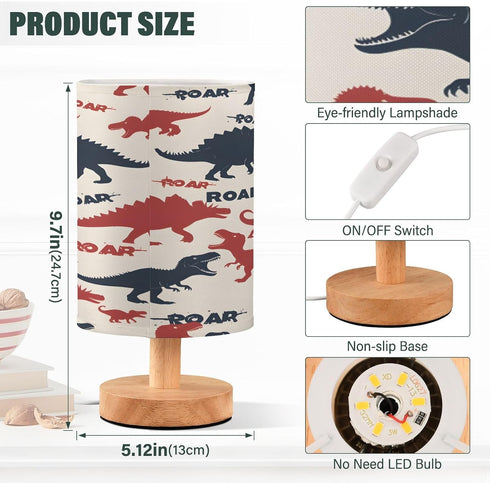 ALAZA Silhouette Dinosaur Bedside Table Lamp with USB Port for Bedroom Nightstand Lamps Night Light Linen Fabric Shade