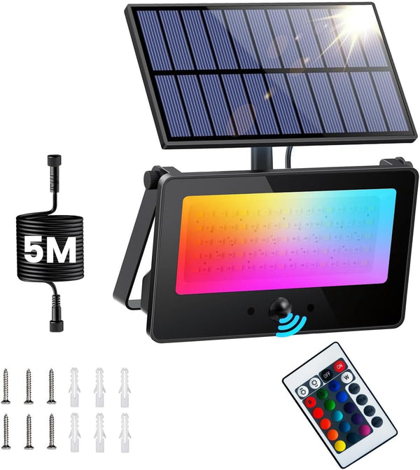 Galavasen Solar Color Changing Flood Lights Outdoor, 16.4FT Cable 16 Million RGB Solar