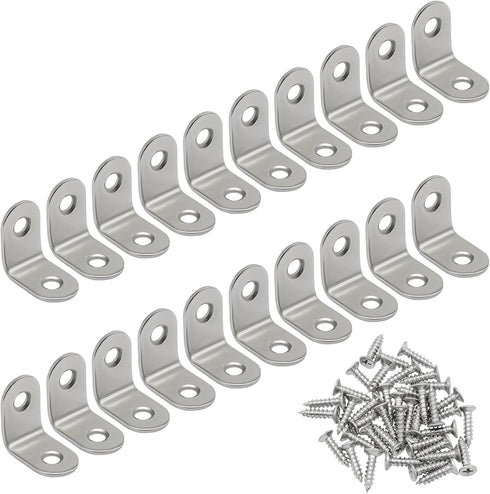 MangoOrder 20 Pack 90 Degree Bracket, 1x1x0.6 Inch Stainless Steel Corner Braces with