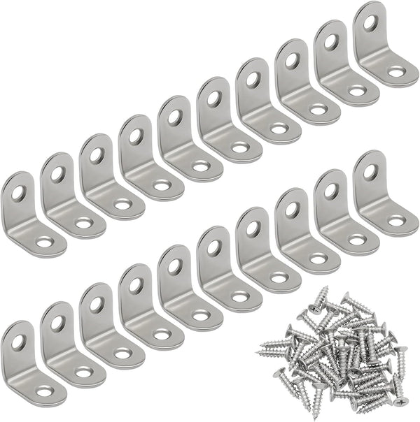 MangoOrder 20 Pack 90 Degree Bracket, 1x1x0.6 Inch Stainless Steel Corner Braces with