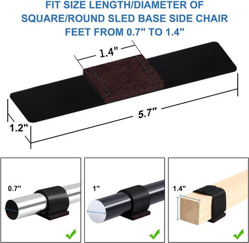 Ezprotekt 24 PCS Felt Furniture Pads with Hook and Loop Fasteners for Sled Chair Floor Protectors, Wrap-Around Felt Savers, Chair Sled Floor Glides Tubing Protectors, No Scratches No Noise (Black)