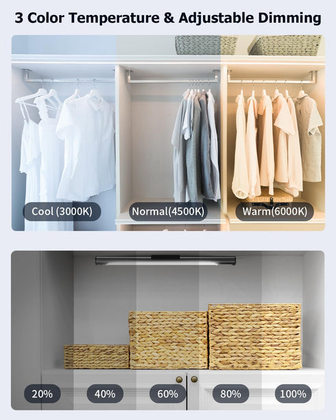 3 Dimmable 14 Inch Closet 64 3600mAh Counter Under Cabinet Lights, Color Motion Sensor Light Indoor, Wireless Lights