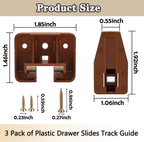 Drawer Slides and Guides, 3Pack Plastic Drawer Replacement Part for Center Mount Drawer Slides Track Guide Glide for Dressers Bottom Mount and Kenlin Rite-Trak 1 Drawer Systems