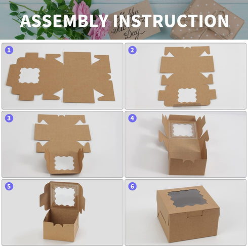 OAMCEG 100 PCS Individual Cupcake Boxes with Window and Stickers, 4x4x3 Inch, Small Cake Boxes, Pastry Carrier