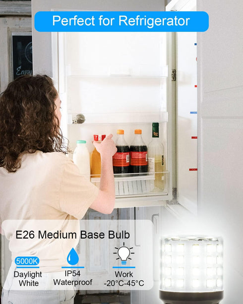 KEI D34L Refrigerator Bulb AC100-265V 3.5W, 4W LED Bulb E26 Medium Base Bright Lamp for Freezer Appliance Lighting