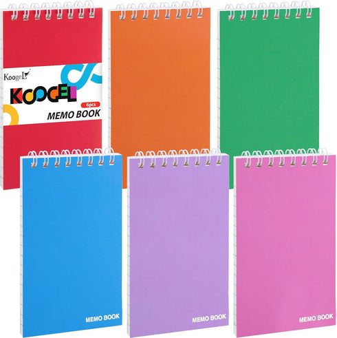 Koogel Top Bound Pocket Notebooks, 3x5 Lined Spiral Memo Pads, 50 Sheets/6 Pads, Durable Cover for Office School