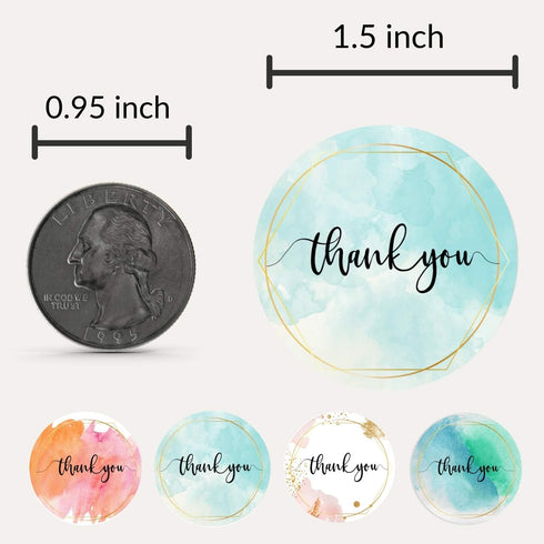 Thank You Stickers Roll | Elegant Water Color with Gold Foil | 1.5 inch | 500 Waterproof Labels for Small Business