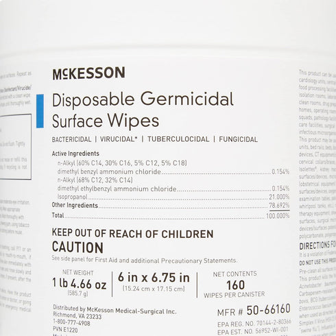 McKesson Germicidal Wipes - Alcohol Disinfecting Wipes, Hospital Grade Multi-Surface Wipes, 160 Wipes, 1 Pack