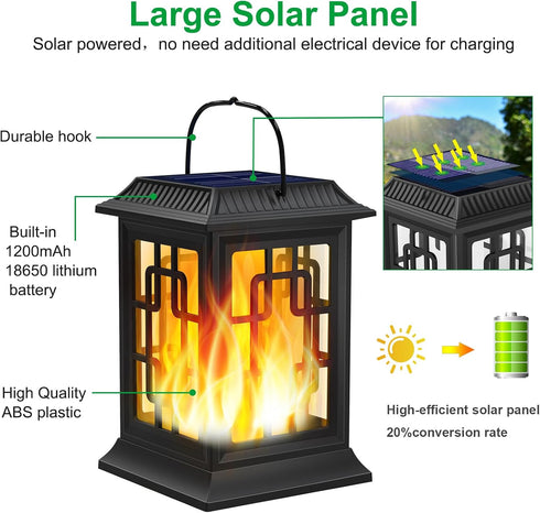 2 Pack Solar Lanterns Outdoor Waterproof, Hanging Solar Lights for Outside Black Hanging Solar Powered Lantern