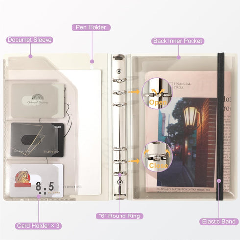 CAGIE A5 6 Ring Binder Notebook with Pockets, Refillable Planner, Dividers, A5 Refill Paper, Purple, 7 x 9.25 in
