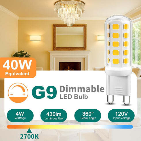 G9 Bulb Dimmable, 2700K G9 Bulbs 4W, 40W 430 T4 120V, 6-Pack DiCUNO LED Warm White, LED Light Equivalent to Halogen