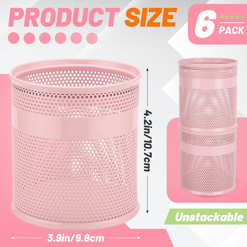 6 Pack 3.9 4.2 inch Set Segarty Pencil Holder, Pink Pen Holder for Desk, x Large Mesh Round Pen Cup Container Desktop