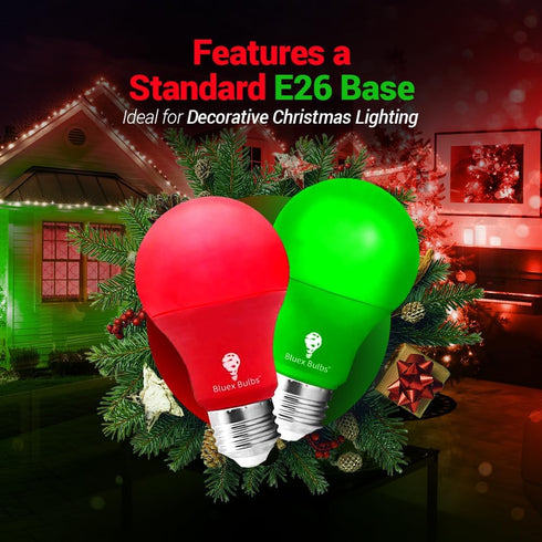 Bulbs 2 Pack A19 Bulb 9W (60Watt E26 Bulb Bluex BlueX LED Green Light - Equivalent) - Base LED Lights, Party