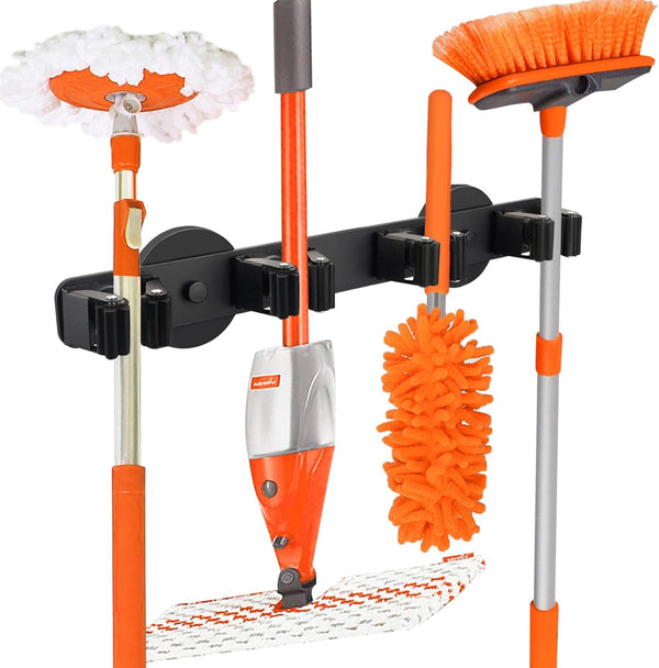Magnetic Broom Holder Rack,Strong Magnetic Mount Mop Holder 4 Racks for Cleaning