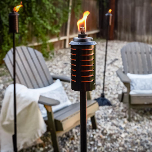 2-Pack 65-Inch TIKI Metal Black & Orange Easy Install Outdoor Torches, Decorative TIKI Torches for Patio, Lawn