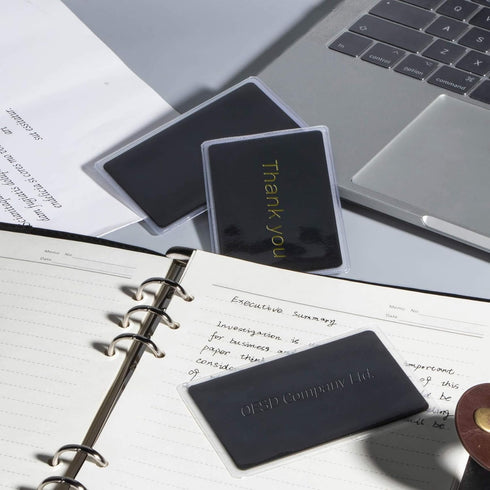 Thick Black Aluminum Business Cards, Anodized Aluminum 15 pcs with Protector Sleeves, 86 x 54 x 0.8mm (Frosted)