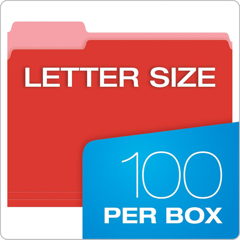 Pendaflex Two-Tone Color File Folders, Letter Size, Red, 100 per box