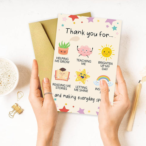 OJsensai Cute Teacher Thank You Card, Best Appreciation Gifts for Daycare Preschool Teacher, Thank You for Helping Me