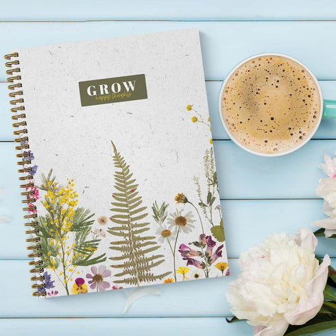 Grow Happy Thoughts Floral Spiral Notebook, 8.5" x 11" Journal, 120 College Ruled Pages, Softcover