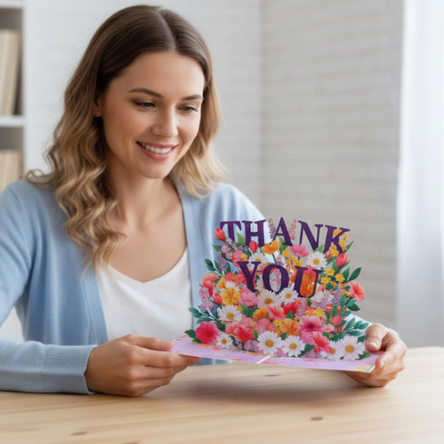 WJIAAA 3D Pop Up Thank You Cards, Thank You Card with Envelope flowers Birthday Card for Her On Her Birthday All