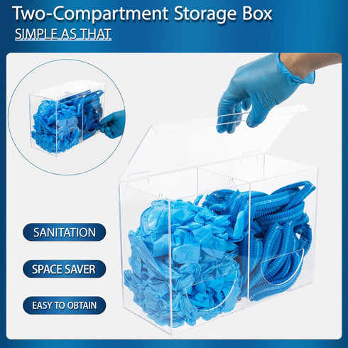 2 SEANADO Clear Acrylic Glove Holder Dispenser with Lid, Compartments Hygiene Station Storage Box for Beard Nets