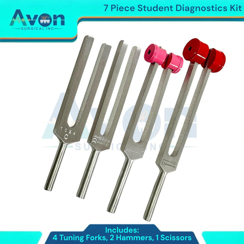 Avon Surgical 7pcs Hammers, 5.5" 128 256 512 1024 Student Diagnostics Kit with Taylor and Buck Reflex Bandage Scissors