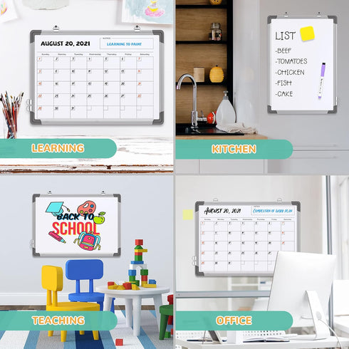 Small Monthly Calendar Dry Erase Whiteboard, 16" x 12" - Magnetic Hanging Double-Sided Board for Home, Office, Planning