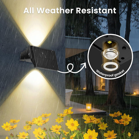 6 Pack IP67 Solar Fence Lights Outdoor, Warm White Up and Down Solar Wall Lights, Waterproof LED Dusk to Dawn Solar