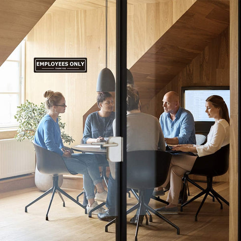 Employees Only Sign for Office Business Door, Aluminum Metal Black White Signs for Store, Pack of 4