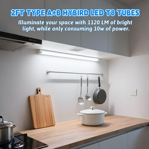 24 Inch T8 10W(24W 1120LM, 5000K F17T8 2 Pack Romwish LED Tube Light, Equiv.), Daylight, Type A+B Plug & Play