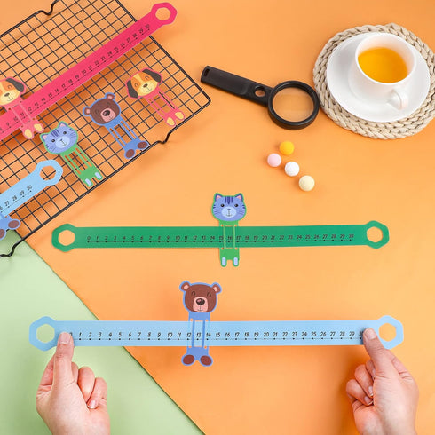 Eersida 24 Pcs PVC Math Number Line 0 to 30 for Students, Animal Positive Integers Slide Rules, 16.5 x 1.5 Inch (Bright