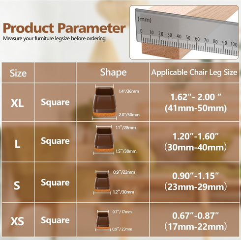 28Pcs Brown Chair Leg Floor Protectors for Hardwood Floors, Silicone Chair Leg Covers Bar stools Leg Caps, Dining Room Chair Leg Protectors, Felt Furniture Pads, Smooth Moving for Chair, Large