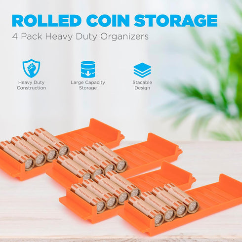 Manaloom Set 4 Pack Rolled Coin Storage Organizer, Coin Wrappers Storage Coin Tray | Stackable for Optimal Storage |