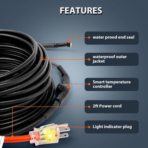 HEATIT JHSF 3ft Pipe Heat Cable, Energy-Saving Self-Regulating Heating Tape for Pipe Freeze Protection
