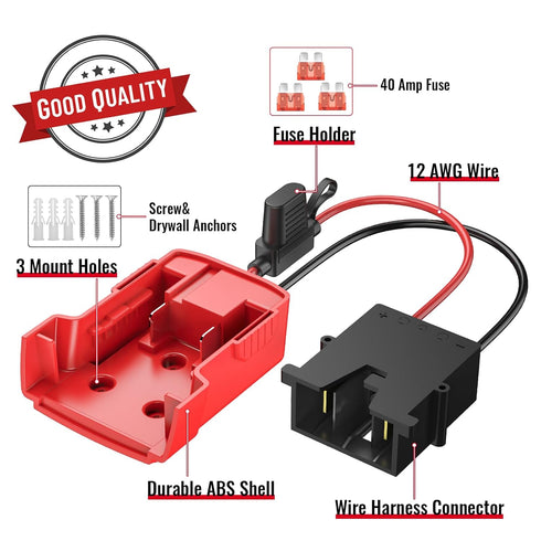 Power Wheels Adapter for Milwaukee M18 Battery with Wire Harness Connector Compatible with Fisher-Price 12 Volt Power Wheels, 12AWG Wire with 40A Fuse