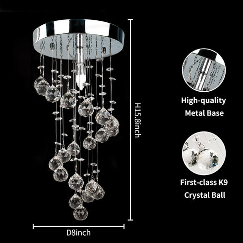 D8"x H15.8" Modern Crystal Chandelier Elegant Spiral Flush Mount Chandelier Modern Raindrop Crystal Ball Chandeliers