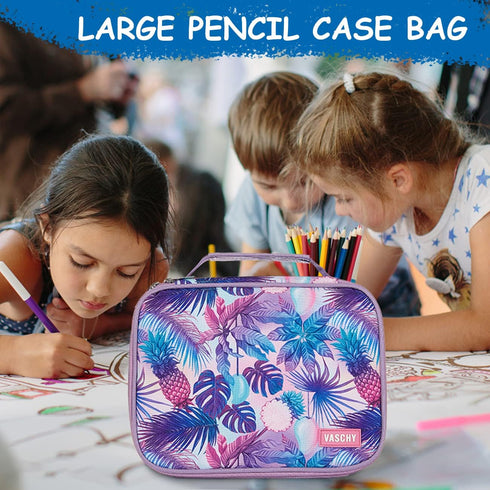 VASCHY Large Pencil Case Bag, Art Supply Marker Organizer with Detachable Layers, Multiple Zipper Pockets, Purple