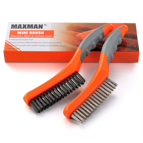 MAXMAN Wire Brush Set, Heavy Duty Stainless Steel and Carbon Steel Wire